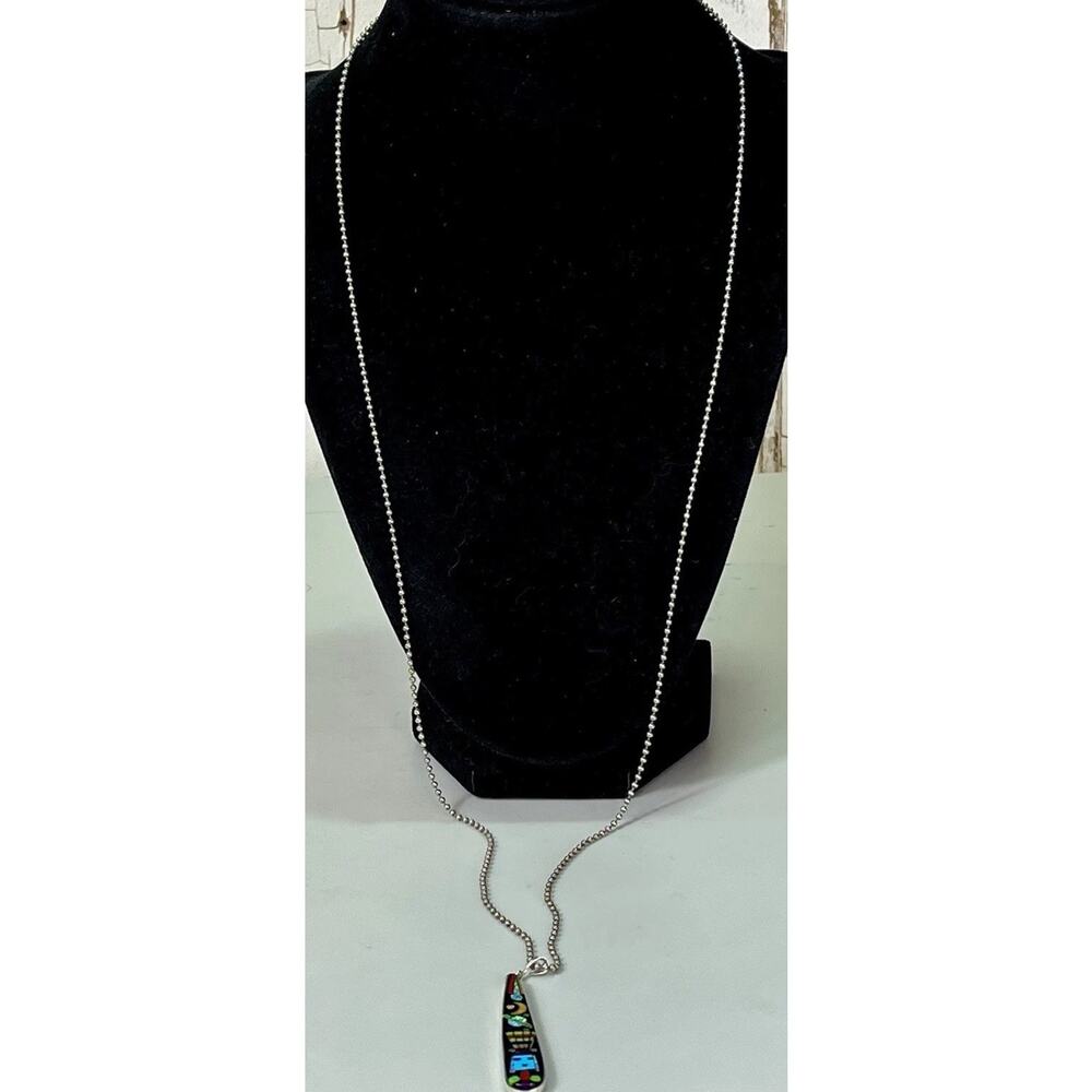 ZUNI Galaxy Rainbow Kachina Micro Inlay Pendant 925 Sterling Silver Necklace - Picture 14 of 16